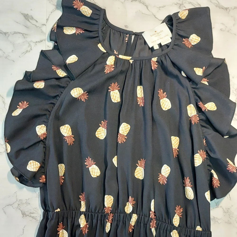 Kate Spade Pineapple Ruffle Sleeve Mini Dress, Size S
